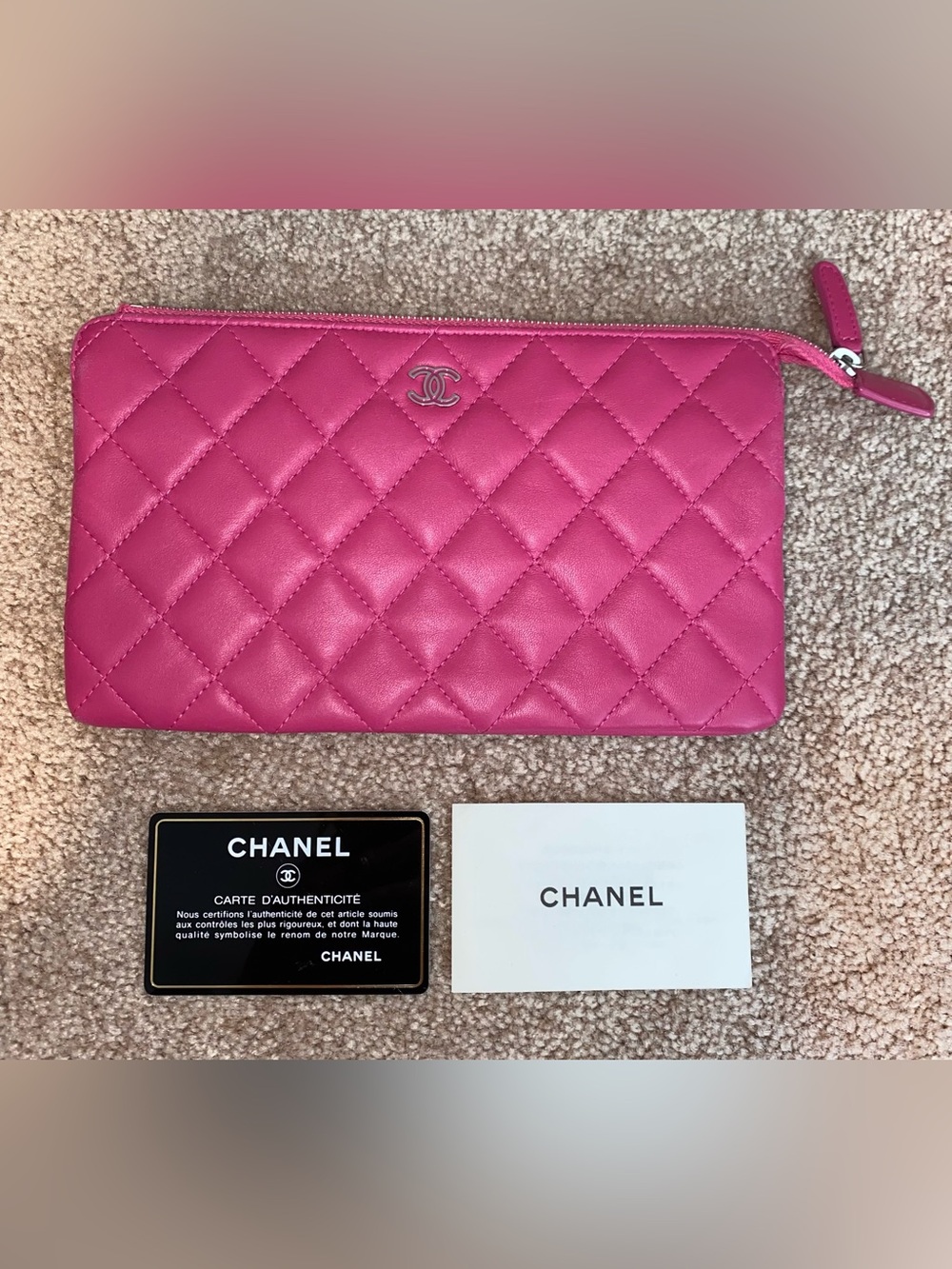 CHANEL | Caviar Quilted Small Zipped Clutch | Pink 100% Caviar Leather